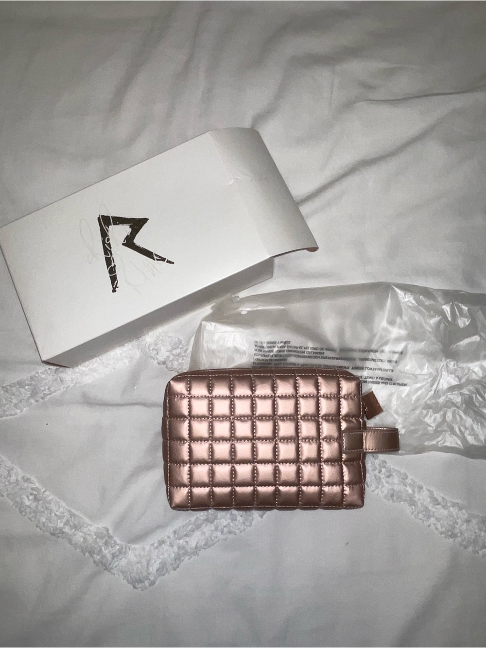 Rihanna MAC Quilted Metallic Rose Gold Cosmetic Pouch